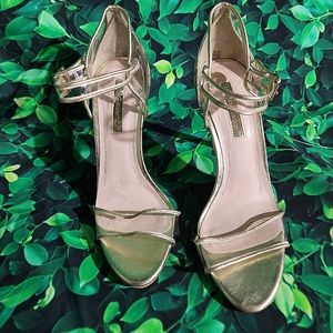 BCBGeneration Gold & Clear heels sz 8
